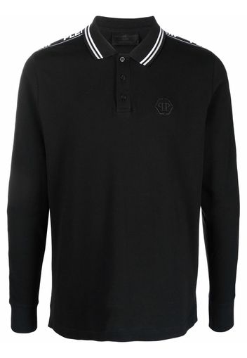 Philipp Plein logo-tape cotton polo shirt - Schwarz