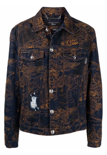 Philipp Plein Skeleton Tattoo Jeansjacke - Blau