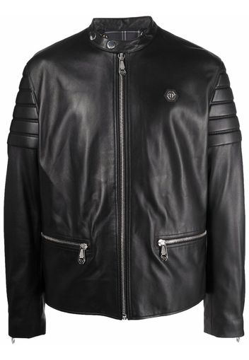 Philipp Plein Bikerjacke mit Dobermann-Print - Schwarz