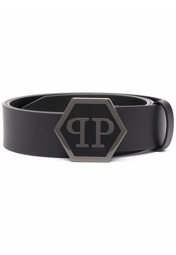 Philipp Plein hexagonal logo-buckle belt - Schwarz