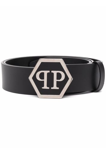 Philipp Plein hexagonal logo-buckle belt - Schwarz