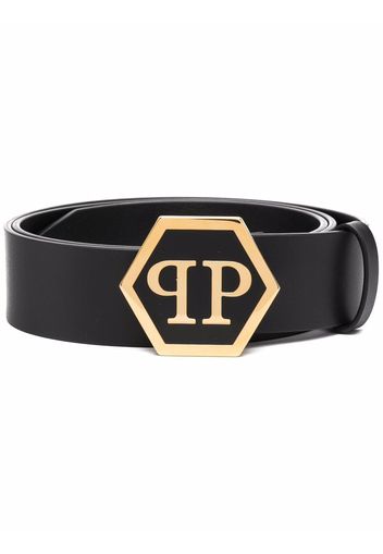 Philipp Plein hexagonal logo-buckle belt - Schwarz