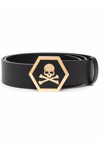 Philipp Plein leather skull-buckle belt - Schwarz