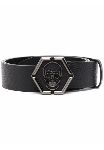 Philipp Plein skull buckle leather belt - Schwarz