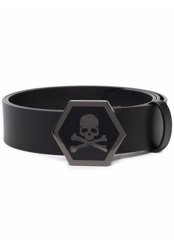 Philipp Plein leather skull-buckle belt - Schwarz