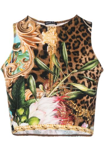 Philipp Plein Cropped-Top mit Blumen - Braun