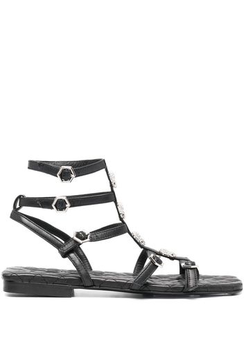 Philipp Plein Flache Sandalen mit Kristallen - Schwarz