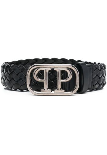 Philipp Plein braided logo buckle belt - Schwarz