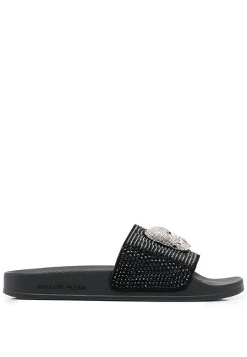 Philipp Plein Skull strass pool slides - Schwarz