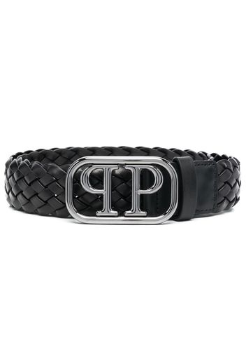 Philipp Plein logo buckle braided belt - Schwarz