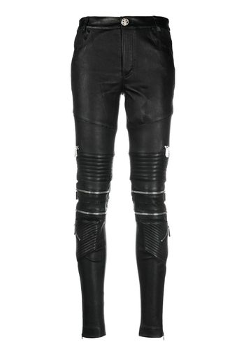 Philipp Plein lambskin skinny-fit zipped trousers - Schwarz