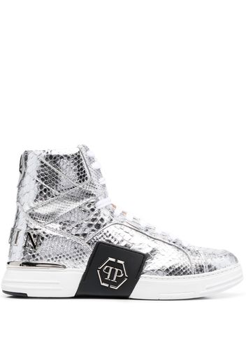 PHILIPP PLEIN snakeskin-effect high-top sneakers - Silber