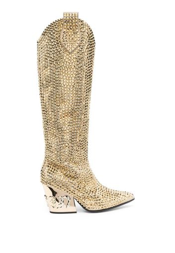 Philipp Plein Cowboystiefel mit Strass - Gold