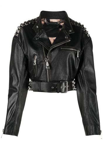 Philipp Plein rock-stud cropped leather jacket - Schwarz