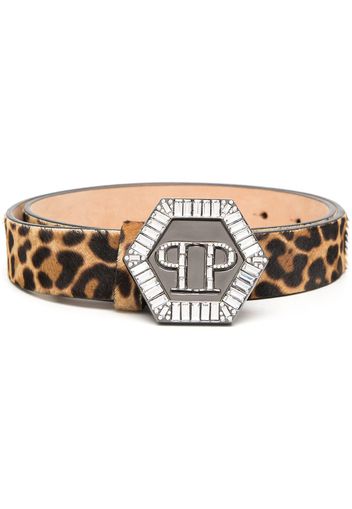 Philipp Plein Hexagon leopard-print belt - Braun