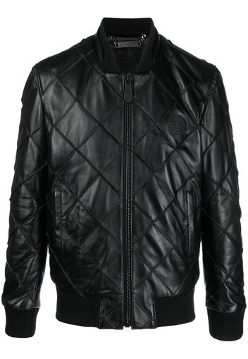 Philipp Plein quilted leather bomber jacket - Schwarz