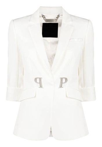 Philipp Plein logo-plaque single-breasted blazer - Weiß