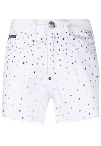 Philipp Plein crystal-embellished denim shorts - Weiß