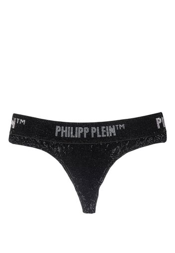 Philipp Plein metallic crystal-embellished thong - Schwarz