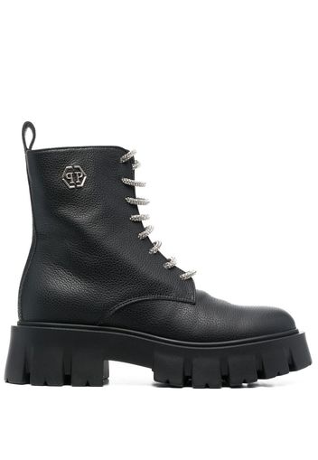 Philipp Plein Stiefel mit Logo-Schild - Schwarz