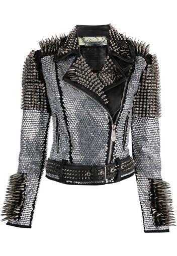 Philipp Plein Bikerjacke mit Kristallen - Schwarz