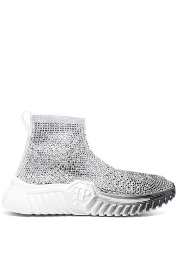 Philipp Plein Strass Runner Sock-Sneakers - Weiß