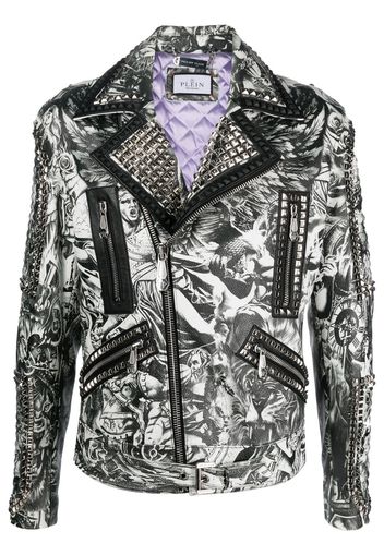 Philipp Plein Bikerjacke mit Tattoo-Print - Weiß