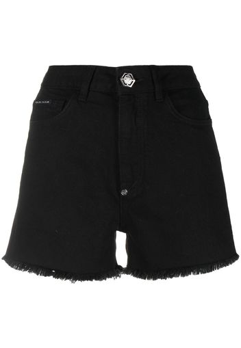 Philipp Plein Jeans-Shorts mit ungesäumten Kanten - Schwarz