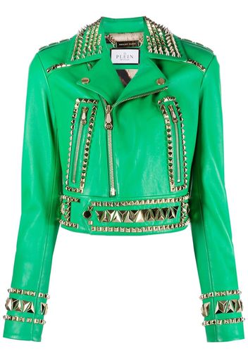 Philipp Plein Gothic Plein Cropped-Bikerjacke - Grün