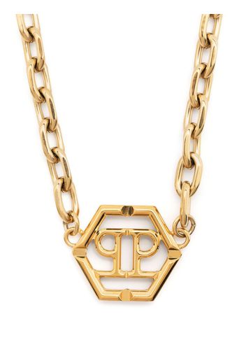 Philipp Plein Hexagon logo-plaque necklace - Gold