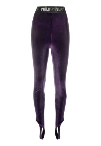 Philipp Plein logo-underband velvet leggings - Violett