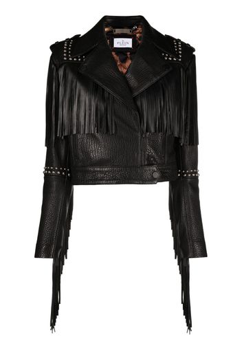 Philipp Plein Lederjacke mit Fransen - Schwarz