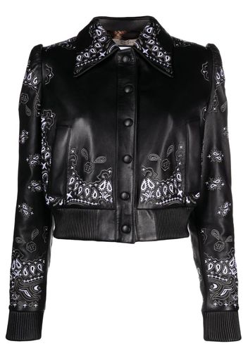 Philipp Plein Lederjacke mit Bandana-Stickerei - Schwarz