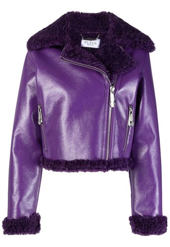 Philipp Plein Bikerjacke mit Shearling-Besatz - Violett