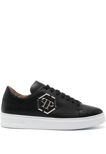 Philipp Plein logo-plaque leather sneakers - Schwarz