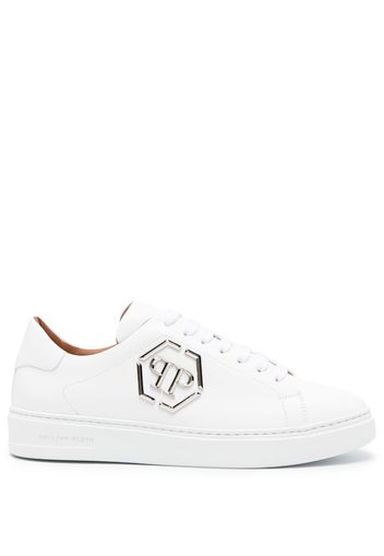 Philipp Plein logo-plaque leather sneakers - Weiß