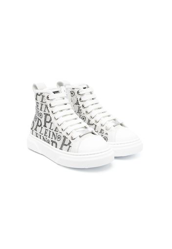 Philipp Plein Junior logo-print hi-top sneakers - Weiß