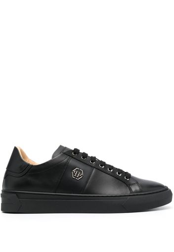 Philipp Plein logo-plaque leather sneakers - Schwarz