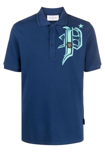 Philipp Plein logo-print cotton polo shirt - Blau