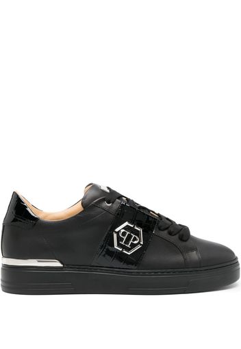 Philipp Plein logo-plaque leather sneakers - Schwarz