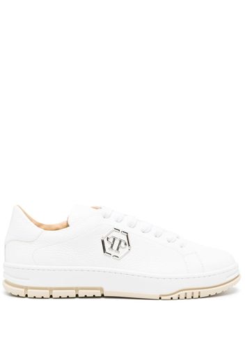 Philipp Plein logo-plaque pebbled leather sneakers - Weiß