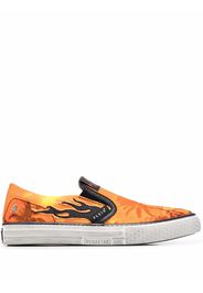 Philipp Plein Slip-On-Sneakers mit Flammen - Orange