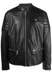 Philipp Plein Bikerjacke mit Dobermann-Print - Schwarz