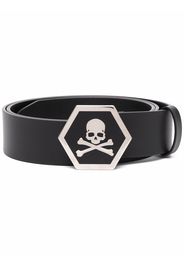 Philipp Plein leather skull-buckle belt - Schwarz