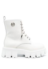 Philipp Plein logo-plaque lace-up leather boots - Weiß