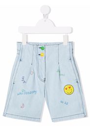 Philosophy Di Lorenzo Serafini Kids embroidered contrast-stitching denim shorts - Blau