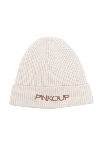 Pinko Kids logo-embroidered beanie hat - Nude