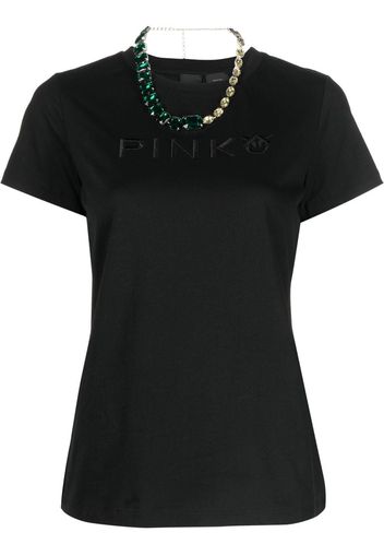 PINKO crystal-embellished necklace T-shirt - Schwarz