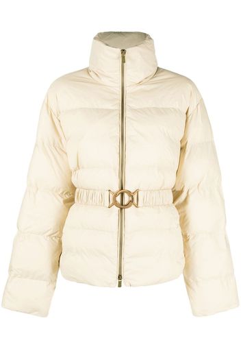 PINKO logo print collar puffer jacket - Nude