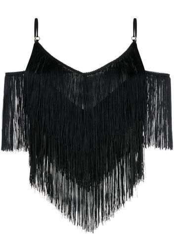 PINKO fringe-detail drop-shoulder top - Schwarz